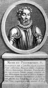 Luis de Camoensin (1524-1580) muotokuva medaljongissa - kaiverrus tekijältä Unknown artist