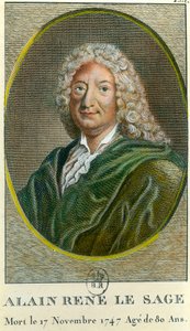 Alain Rene Lesage (Alain-Rene Le Sage) (1668-1747) ranskalaisen kirjailijan muotokuva. Kaiverrus 1700-luvulta. Yksityinen kokoelma tekijältä Unknown artist