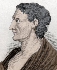 Muotokuva Aristoteleesta, joka tunnetaan nimellä Stagirite, kreikaksi Aristoteles, kreikkalainen filosofi (384 eKr.–322 eKr.). Kaiverrus 1800-luvulta. tekijältä Unknown artist
