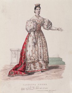 Caroline Ungherin (Unger) muotokuva esiintymässä I Normanni a Parigissa (kaiverrus) tekijältä Unknown artist