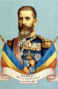 Kaarle I:n (Carol I) (1839-1914), Romanian kuninkaan muotokuva. 1800-luvun kromolitografia tekijältä Unknown artist