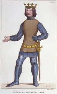 Kaarle V Viisaan muotokuva sotilasasussa (1338 - 1380).kaiverrus vuodelta 1830 tekijältä Unknown artist