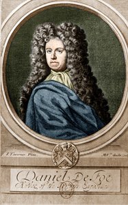 Muotokuva Daniel de Foe tai Defoe (1660 - 1731), englantilainen kirjailija ja toimittaja, romaanin "Robinson Crusoe" kirjoittaja. tekijältä Unknown artist