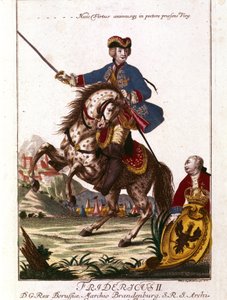 Frederick II Preussin (1712-1786) muotokuva, joka tunnetaan Frederick Suurena. Kaiverrus 1700-luvulta. . tekijältä Unknown artist
