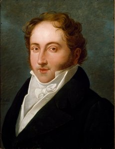 Muotokuva Gioachino (Gioacchino) Rossinista (1792-1868), italialainen säveltäjä Anonyymi maalaus. 1818 Bologna, Civic Musical Bibliographic Museum - Gioacchino Rossinin (1792-1868), italialaisen säveltäjän muotokuva. Anonyymi maalaus 1818. Civico Museo Bib tekijältä Unknown artist