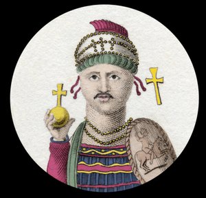 Justinianus I:n (Suuri) muotokuva (Flavius Petrus Sabbatius Justinianus) (482-565). Idän Rooman keisari. Kaiverrus 1800-luvulta. tekijältä Unknown artist
