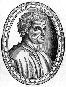 Léon Battista Albertin (1404 - 1472), italialaisen humanistin ja arkkitehdin muotokuva, sd-kaiverrus. tekijältä Unknown artist