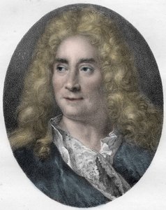 Muotokuva Michel Boyronista (Michel Baron), englantilainen näyttelijä ja näytelmäkirjailija (1653-1729) - kaiverrus tekijältä Unknown artist