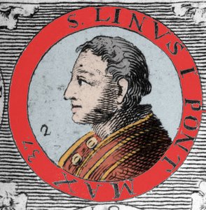 Paavi Linin (Linus, San Lino) muotokuva Roomasta ja Pietarin seuraajasta. 1. vuosisadalla. Kaiverrus 1800-luvulta. tekijältä Unknown artist