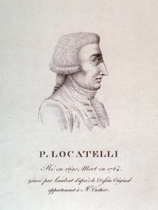 Italian viulisti ja säveltäjä Pietro Locatelli (1695-1762) muotokuva Kaiverrus. 1700-luvulla. Bologna, kansalaismusiikin museo tekijältä Unknown artist