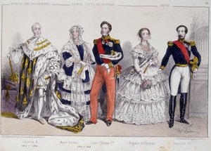 Bourbonien muotokuva. Vasemmalta oikealle: Charles X (1757-1836), Marie Amelie (1782-1866), Louis Philippe I (1773-1850), Eugenie de Guzman (1826-1920) ja Napoleon III (1808-1873). tekijältä Unknown artist