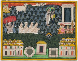 Pratham Milan, Shrinathji paljastaa itsensä Vallabhacharyalle Govardhan-vuorella. tekijältä Unknown artist