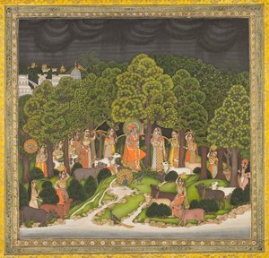 Radha ja Krishna tapaavat metsässä myrskyn aikana tekijältä Unknown artist