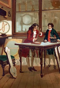 René Antoine Ferchault de Réaumur (1683-1757), ranskalainen kemisti ja fyysikko, joka rakensi lämpömittarinsa vuonna 1730. "La Ciencia y sus Hombres par Louis Figuier" jälkeen Barcelona 1881 tekijältä Unknown artist