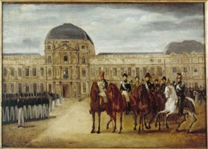Katselmus Tuileriesin linnan edustalla, noin 1820. Nykyinen 1. kaupunginosa, vuosien 1815 ja 1825 välillä (öljy kankaalle). tekijältä Unknown artist