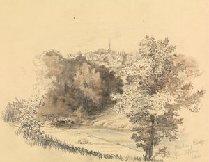 Jokimaisema kaupungin kanssa etäisyyden päässä tekijältä Unknown artist