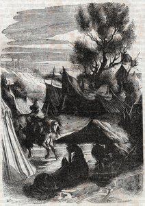 Roland saraseenileirillä - kaiverrus vuodelta 1851 kirjasta "" Furious Roland"" tekijältä Unknown artist