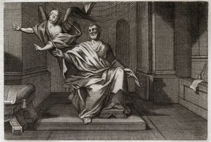 Royaumont Raamattu, Uusi testamentti: Evankelista Pyhä Matteus enkelin kanssa. Kuvitus vuodelta 1811. tekijältä Unknown artist