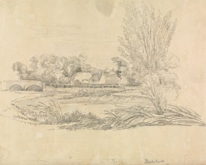 Paisagem rural com ponte e chalés finlandeses tekijältä Unknown artist