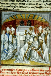Ludvig VI:n pyhä (1108) - Käsikirjoituksen valaistus keskiajan "" Saint-Denisin suuret kronikot"" 1300-luvun lopulla (viite 512) tekijältä Unknown artist