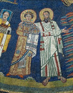 Saint Praxede (Prassede) ja Saint Paul Detail. Nimetön mosaiikki noin 830. Santa Prasseden basilikan riemukaari, Rooma tekijältä Unknown artist