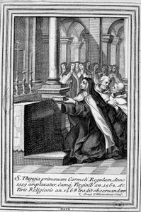 Pyhä Teresa Jeesuksesta tai Pyhä Teresa Avilalainen (1515-1582) rukoilemassa. tekijältä Unknown artist