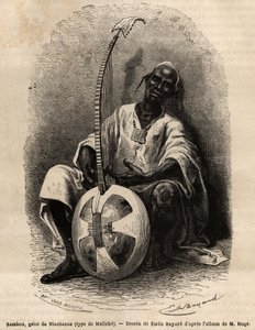 Sambou, Niantanson (Mali) griot (Malinke-tyyppi: Länsi-Afrikan kieli (Guinea, Senegal, Mali ja Norsunluurannikko), runoilija, muusikko, historioitsija ja tarinankertoja, griot on kansan kollektiivisen muistin tallettaja. Kaiverrus havainnollistamaan tarina tekijältä Unknown artist