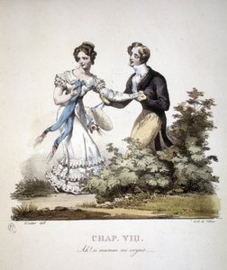 Kohtaus kohteliaasta rakkaudesta kahden nuoren miehen välillä. v. 1820. tekijältä Unknown artist