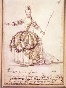 Lavastus: pukupiirustus Jean Philippe (Jean-Philippe) Rameau (1683-1764) pastoraaliseen "Zais" 1761. Akvarelli. tekijältä Unknown artist