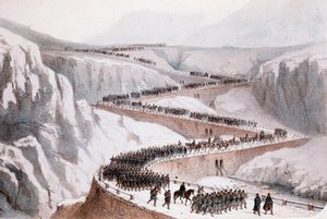 Italian toinen vapaussota: Ranskan armeija siirtyi Moncenisioon 29. huhtikuuta 1859 (tulostus) tekijältä Unknown artist