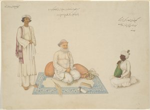 Sindin shaah Inayat Allah ja hänen muusikkonsa Makkhu ja hänen avustajansa Shaykh Qiyam al-Din, sivu Fraserin albumista. tekijältä Unknown artist