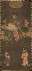 Shakyamuni Triad: Buddha, johon osallistuvat Manjushri ja Samantabhadra (Bodhisattva leijonan kanssa) tekijältä Unknown artist