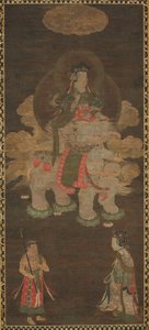 Shakyamuni Triad: Buddha, johon osallistuvat Manjushri ja Samantabhadra (Bodhisattva elefantin kanssa) tekijältä Unknown artist