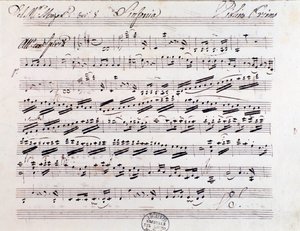 Nuottisivu ensimmäiselle viululle sinfoniassa nro. 7, kirjoittanut Mozart tekijältä Unknown artist