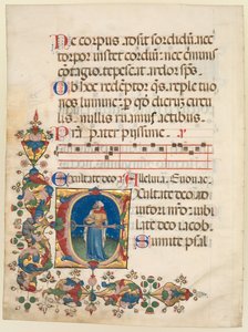 Yksittäinen lehti irrotettu kuoropsalterista: Alkuperäinen E[xultate Deo], jossa kuningas Daavid soittaa luuttua (Psalmi 80) tekijältä Unknown artist