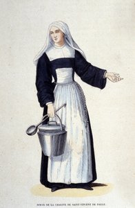 Saint Vincent de Paulin hyväntekeväisyysjärjestön sisar. Kaiverrus albumista uskonnollisista määräyksistä, Pariisi tekijältä Unknown artist