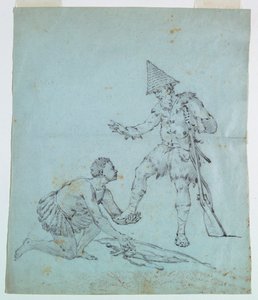 Luonnos puuvillapainatusta varten: Robinson Crusoe tekijältä Unknown artist