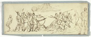 Luonnos taistelupaikasta (recto); Fregatti (käänteinen) tekijältä Unknown artist