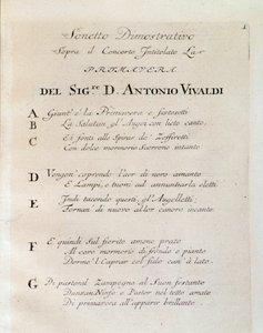 Sonet kevään alussa (La primavera) konsertti Harmonian ja keksinnön kokeessa Antonio Vivaldi tekijältä Unknown artist