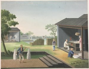 Kankaan kehrääminen, teelehtien valmistaminen, silkin valmistaminen. tekijältä Unknown artist