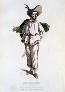 Tabarin, "Farces Tabariniquesin hahmo" (kirjoittaja Tabarin 1622), Edouard Fournierin ""ranskalaisessa teatterissa 1500- ja 1600-luvulla, ennen Molierea". tekijältä Unknown artist
