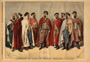 Tsaari Nikolai II:n kunniavartiosta vastuussa olevat arabien ja Tunisian päälliköt vierailevat Ranskassa. (Hän on Hamza, Uledsin sidi-sheikien pää; hän on Mohammed ben Ghana, zibanien hallitsija; hän on Ferhat Mouly, Beni Maaidan johtaja; hän on Lakdan, La tekijältä Unknown artist