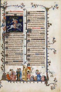 Tanskan prelaatti ja valtiomies Absalon eli Axel (1128-1201), joka pyyhkäisi Tanskan merirosvoilta, kuolee ripustettuna puuhun. Alla, hulluuden vertauskuvana, profeetta Daniel selittää unensa kuningas Nebukadnessarille. Oikealla kohtaus sakramentin tekijältä Unknown artist