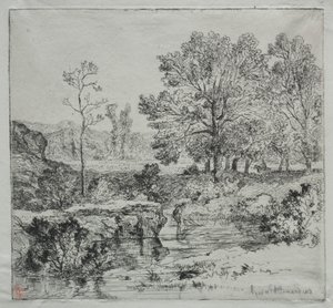 Metsän reuna. Katkarapujen kalastaja tekijältä Unknown artist