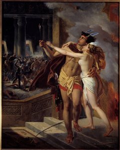 Inkat tai espanjalaisten valloittajien 1500-luvulla tuhoaman Peroun inka-imperiumin tuho. Kuvitus filosofi Jean Francois Marmontelin romaanin "Inkat" mukaan. Anonyymin koulun maalaus. 1700-luvulla. La Rochel tekijältä Unknown artist