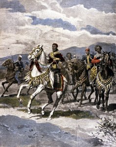 Etiopian kuningas Menelik II (1844-1913). Ill. Italian lehdistöstä. tekijältä Unknown artist