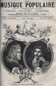 Sisilialainen tai rakkausmaalari - Jean Baptiste Lullyn (Giovanni Battista Lulli) (1632-1687) ja Molieren muotokuva - kaiverrus "" Popular Music"" -kuvitettuun viikkolehteen - 1882 tekijältä Unknown artist