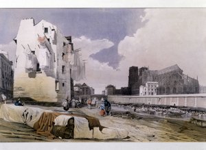 Seinen ja Notre Dame de Parisin rannat - litografia tekijältä Unknown artist
