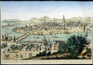 Sevillan satama ja kaupunki - kaiverrus 1700-luvulta. tekijältä Unknown artist