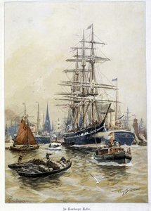 Hampurin satama 1800-luvulla tekijältä Unknown artist